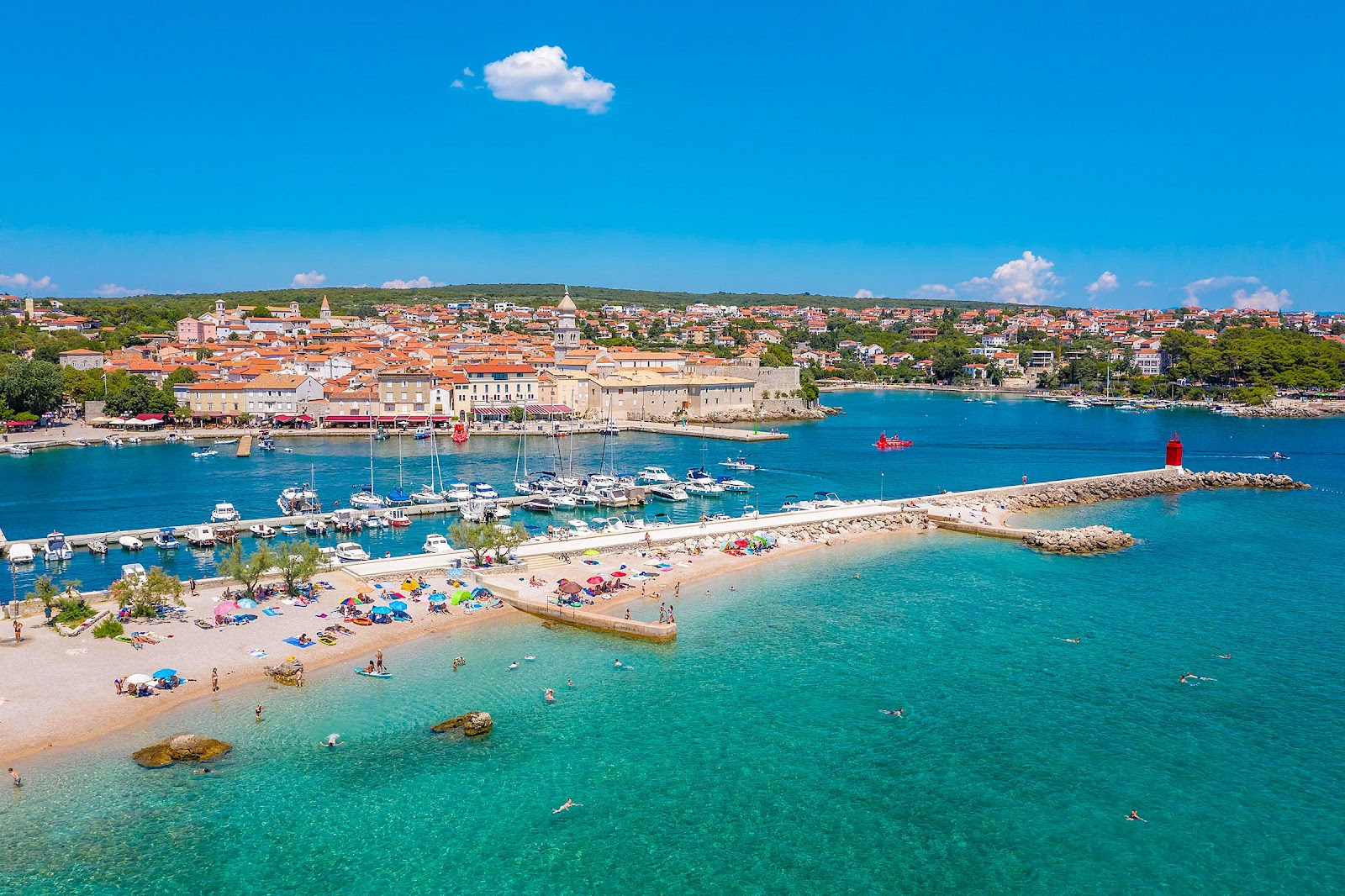 Arial view of the port of Krk Bay.